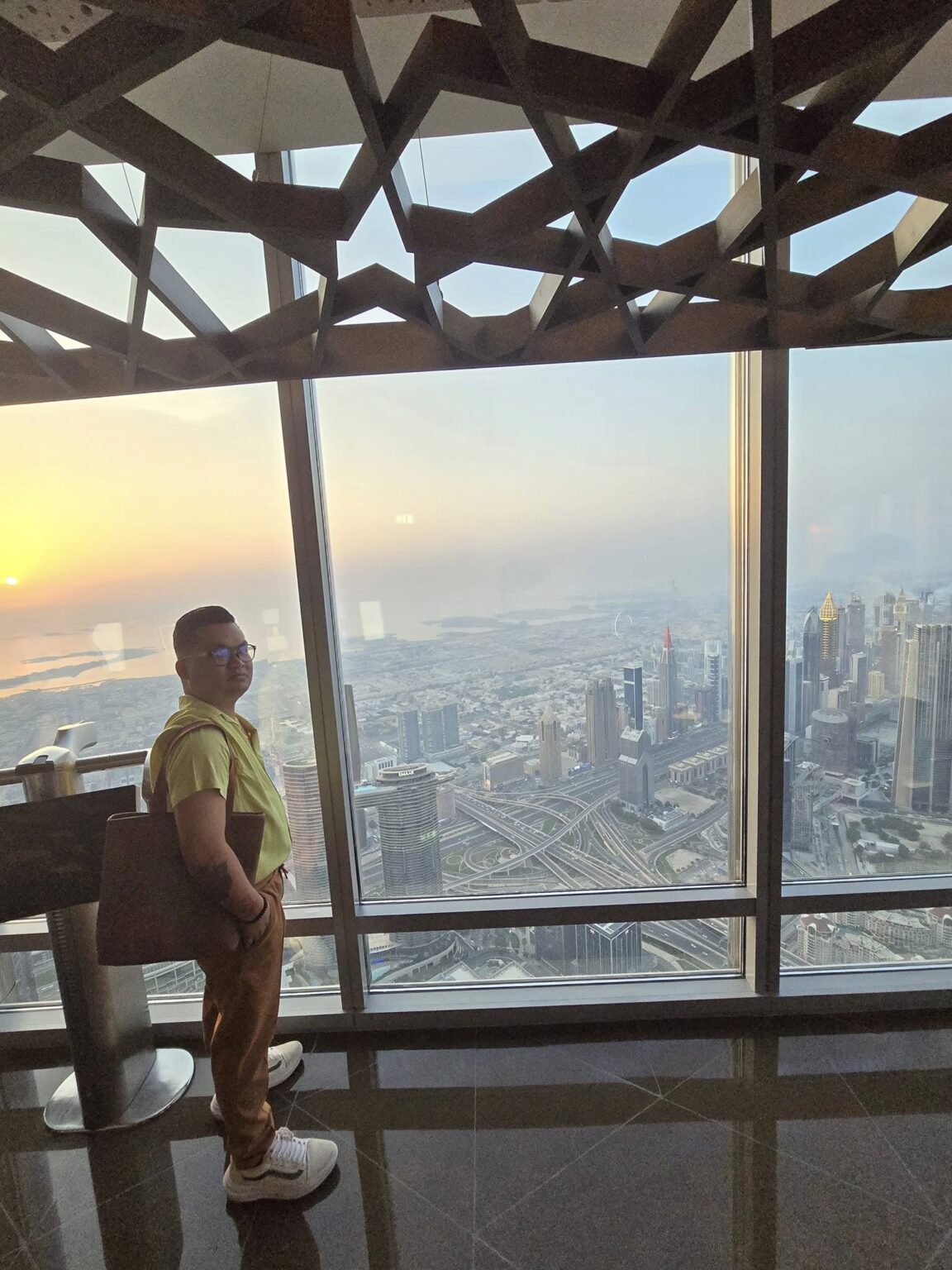 I am standing on the 124th floor of the Burj Khalifa.